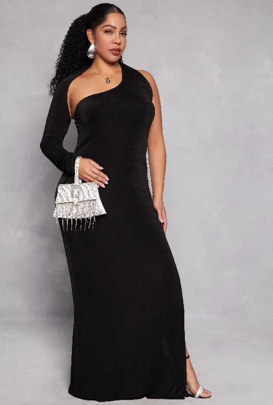 Plus Size Asymmetrical One Shoulder Maxi Dress