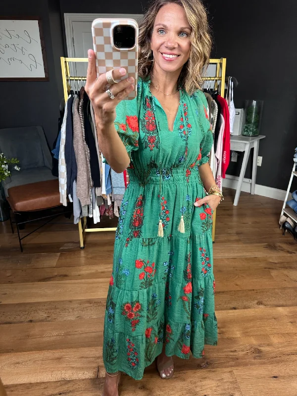 Feelings of Floral Tiered Maxi Dress - Green