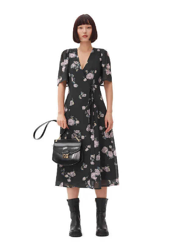 Fluid Crepe Wrap Midi Dress