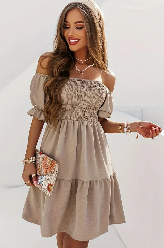 Full Size Ruffled Off-Shoulder Short Sleeve Dress