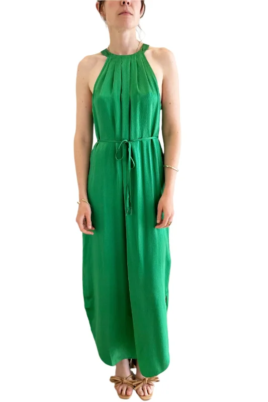 Go Silk Go Draped Over Halter Dress in Kelly Green