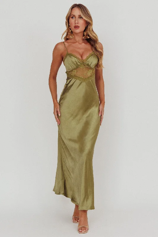 Her theory Lace Trim Maxi Dress Olive