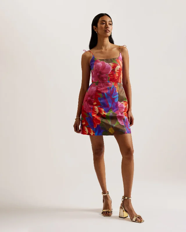 Jyneen Floral Fitted Bodice Mini Dress Multicol