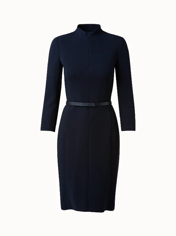 Mock Neck Wool Double-Face Dress