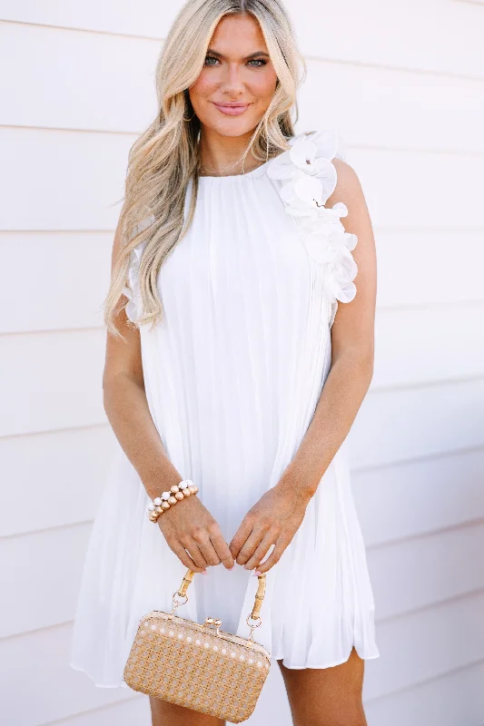 Party Central White Pleated Babydoll Dress