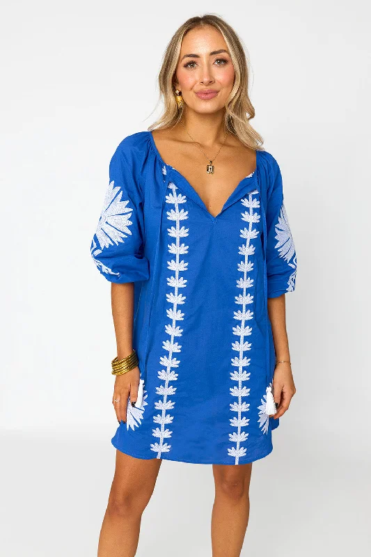 Sweetie Embroidered Mini Dress - Ocean