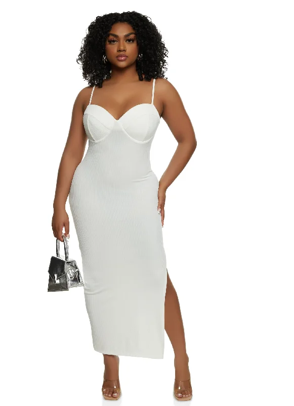 Haute Monde Ribbed Knit Bustier Maxi Dress