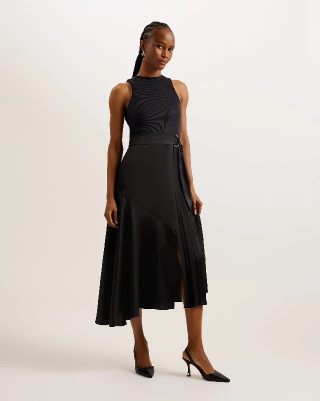 Wiiloww Racer Bodice Dress With Belted Satin Skirt Black