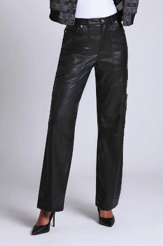 Avec Les Filles Faux-Ever Leather Wide Leg Cargo Pant