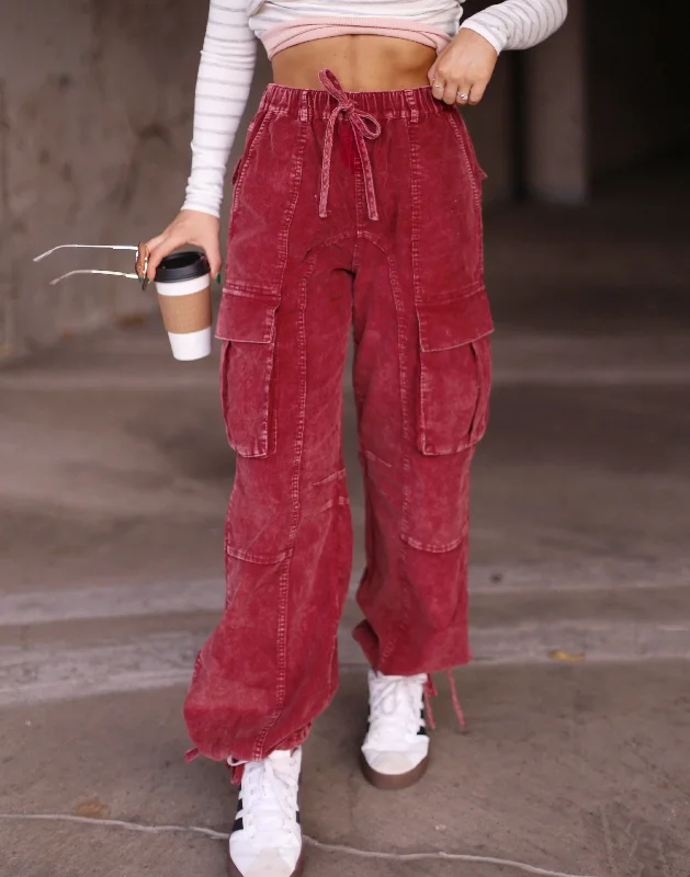 Burgundy Mineral Wash Cargo Pants