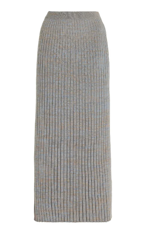 Conti Knit Midi Skirt in Light Blue Melange Cashmere