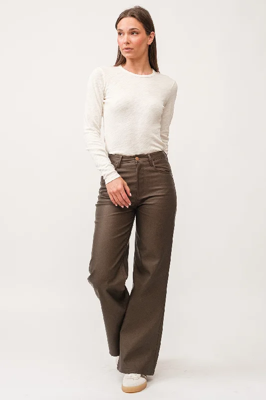 Fiona High Rise Wide Leg Pant | Toasted Coconut Vegan Leather