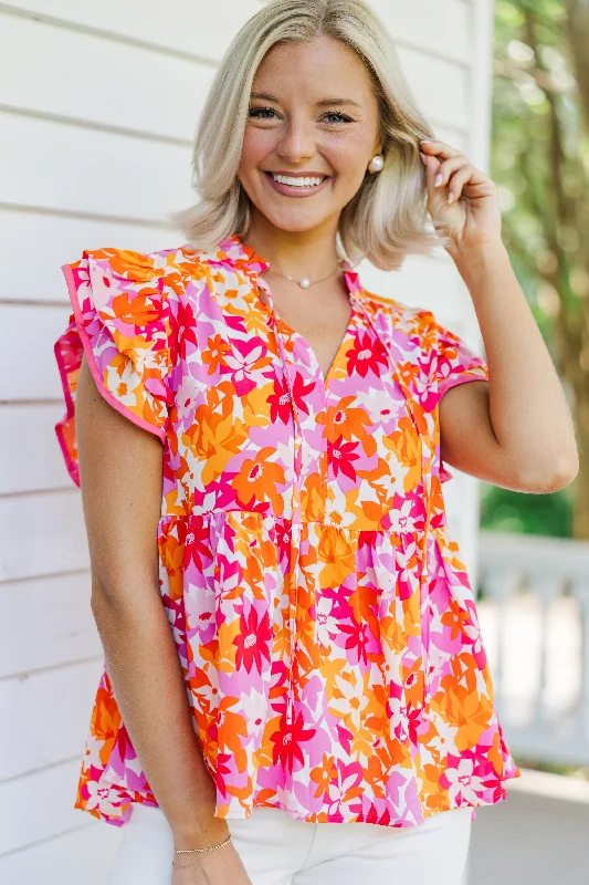 It's All For Fun Pink Floral Babydoll Blouse