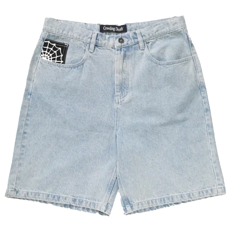 Crawling Death - Web Denim Shorts Light Blue