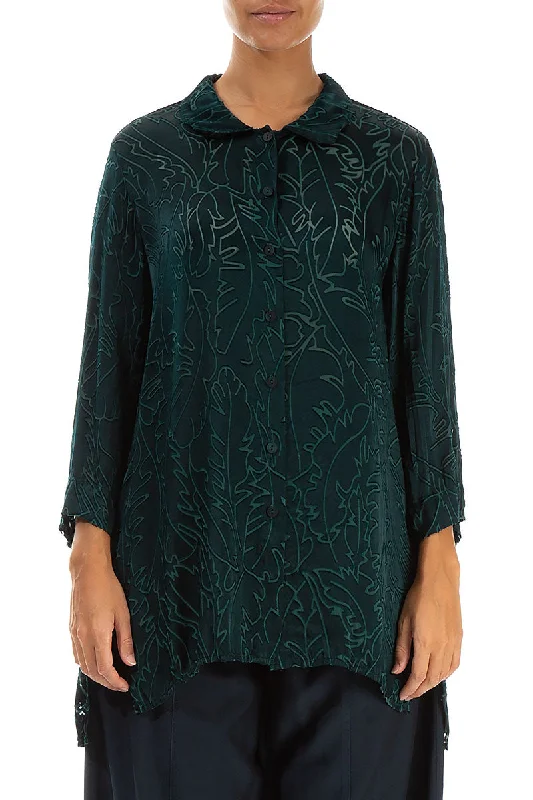 Emerald Devoré Feather Silk Shirt