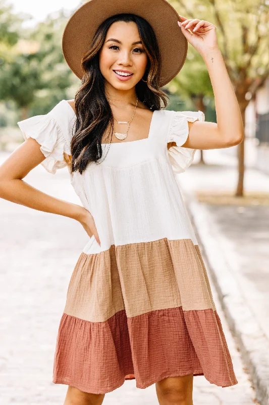 Feeling So Sweet Bronze Brown Colorblock Dress