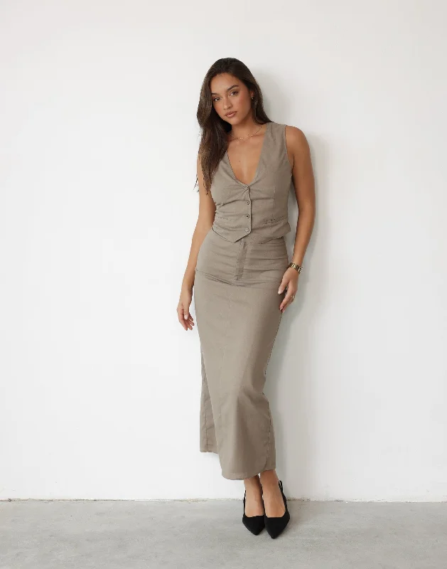 Keanna Linen Maxi Skirt (Stone)