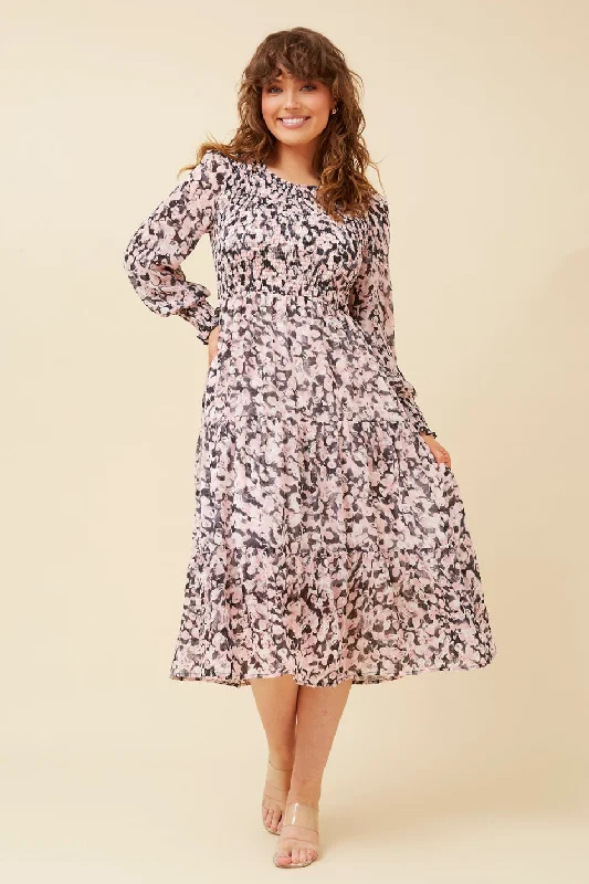 SHERRY ABSTRACT PRINT MIDI DRESS