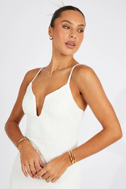 White Bodycon Dress Strappy Textured Fabric