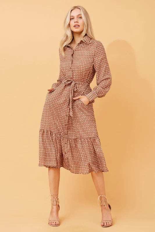 YUNIKA GEOMETRIC PRINT SHIRT DRESS