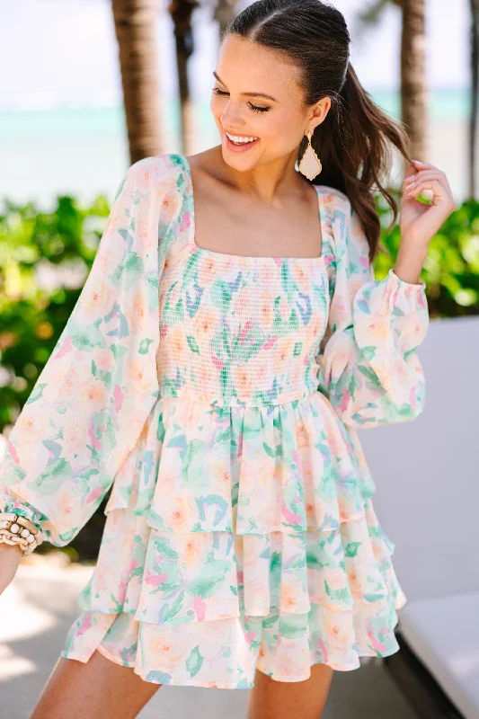 Buy Myself Flowers Green Floral Smocked Romper