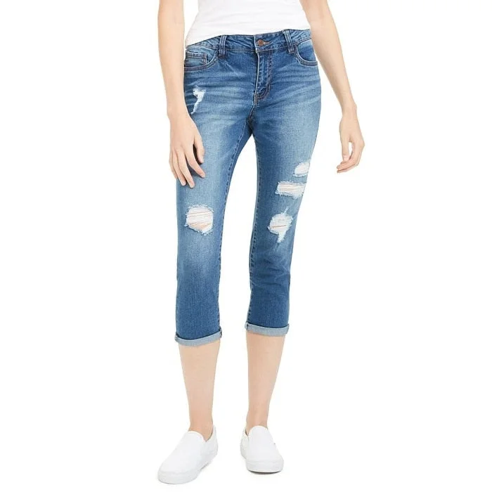 Dollhouse Junior's Distressed Cropped Jeans Blue Size 4