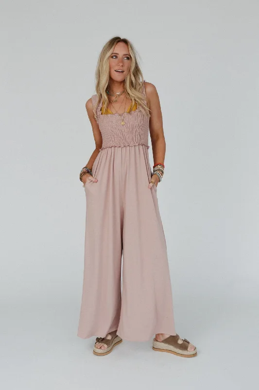 The Nest Nothing Compares Smocked Ruffle Jumpsuit - Dusty Rose